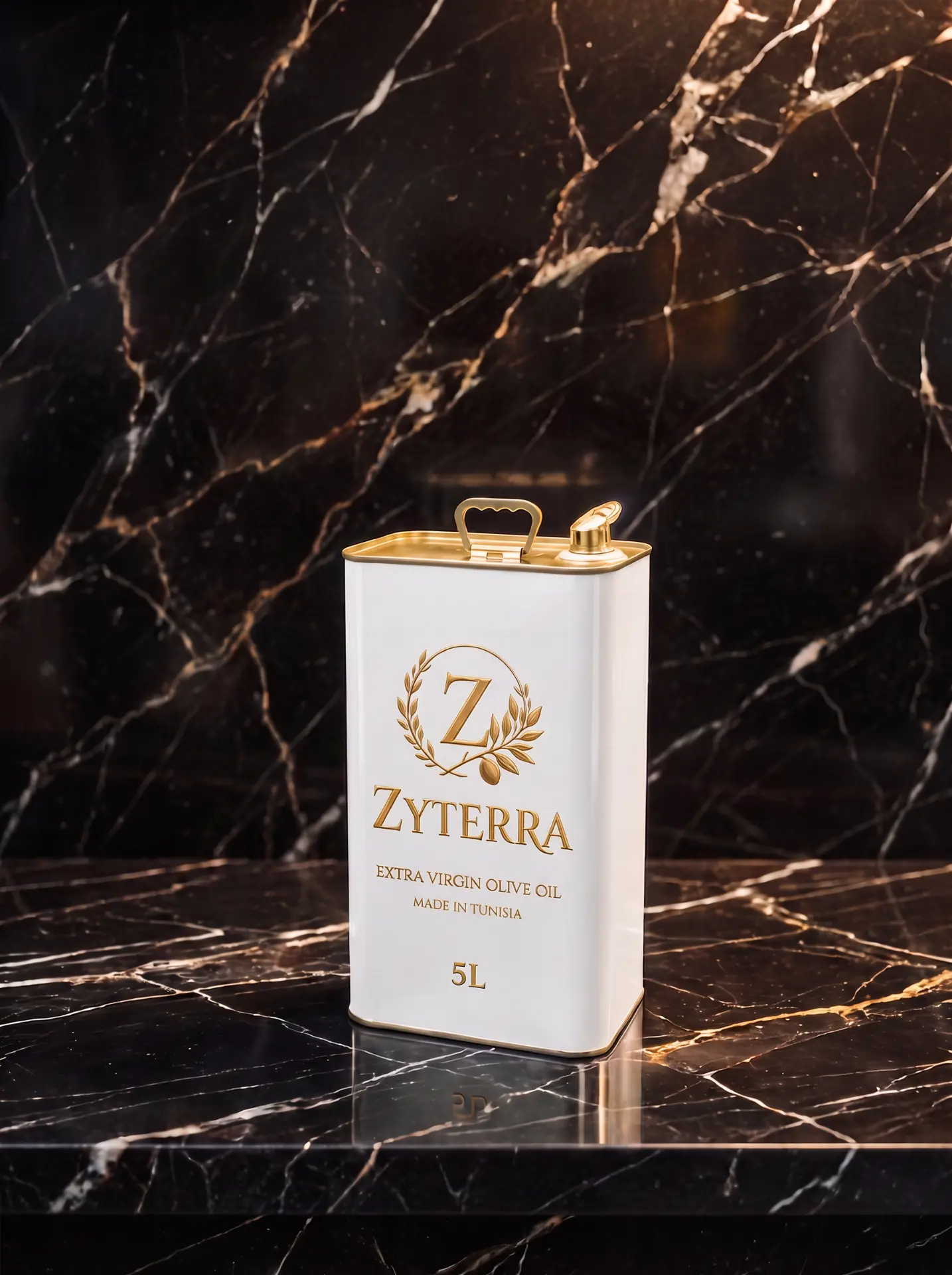 Latta ZYTERRA da 5 litri bianca e oro su marmo nero